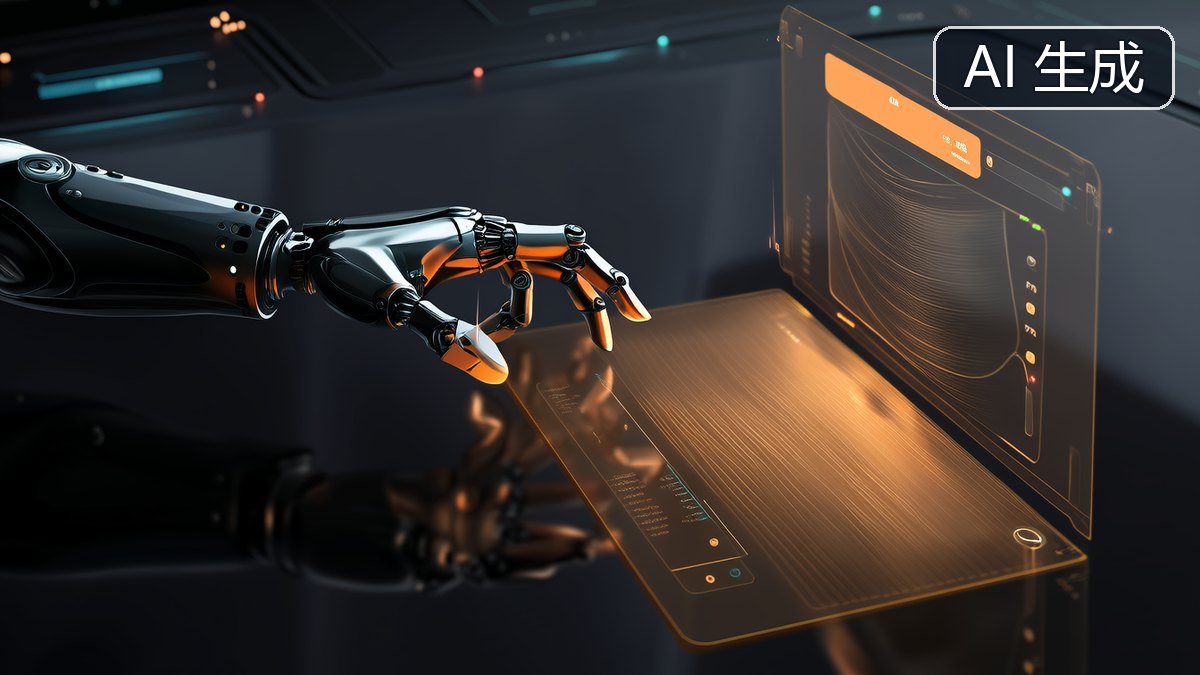 AI 生成的配图：机械臂操作桌面窗口界面的抽象图