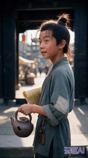 《账本里的天下》小豆子 侧面定妆图（杂役 · 情报 · 符号：糖与沙子）